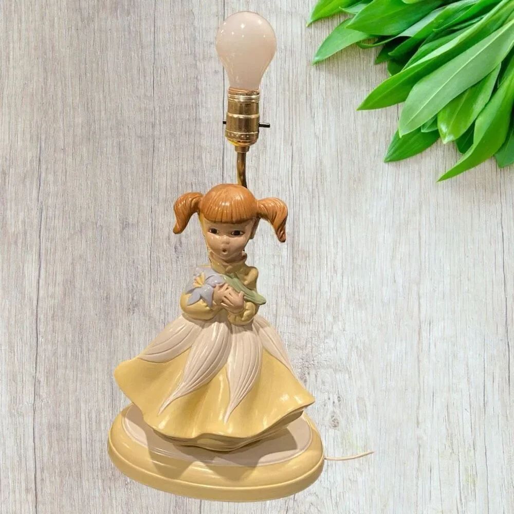 Vintage Yellow Dress Red Headed Girl Holland Mold Ceramic Table Lamp